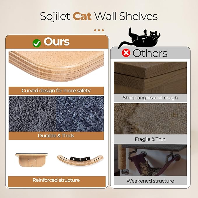 Cat Wall Shelves,Cat Wall Steps and Perch,Stairs,Ladders,Nest,Bed,Modern Wooden Floating Climbing Furniture for Hopping and Sleeping,with Scratching Cushion（Combo）