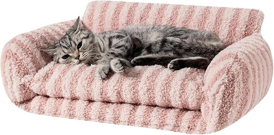 Hollypet Cat Bed Fluffy Plush Mutifuctional Double-Layer Soft Pet Couch Orthopedic Sofa Nest Beds for Small Cats and Dogs, Pink (21x15x8 inch)