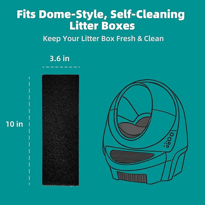 9-Pack 3.6" x 10" Carbon Filter Pads for Automatic & Dome-Style Cat Litter Boxes – Activated Charcoal Liners for Odor Control