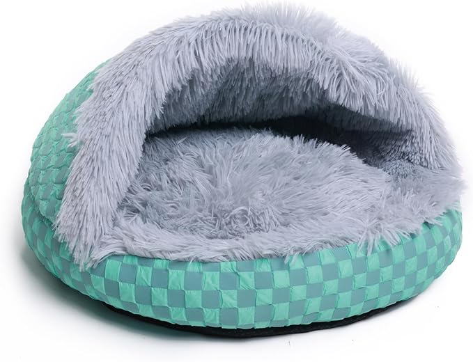 Cat Bed Hooded Plush Nest with Self-Warming Cozy Cave, Calming Anti-Anxiety Pet Bed for Indoor Cats & Small Dogs, Removable Washable Cover & Waterproof Bottom - Gray