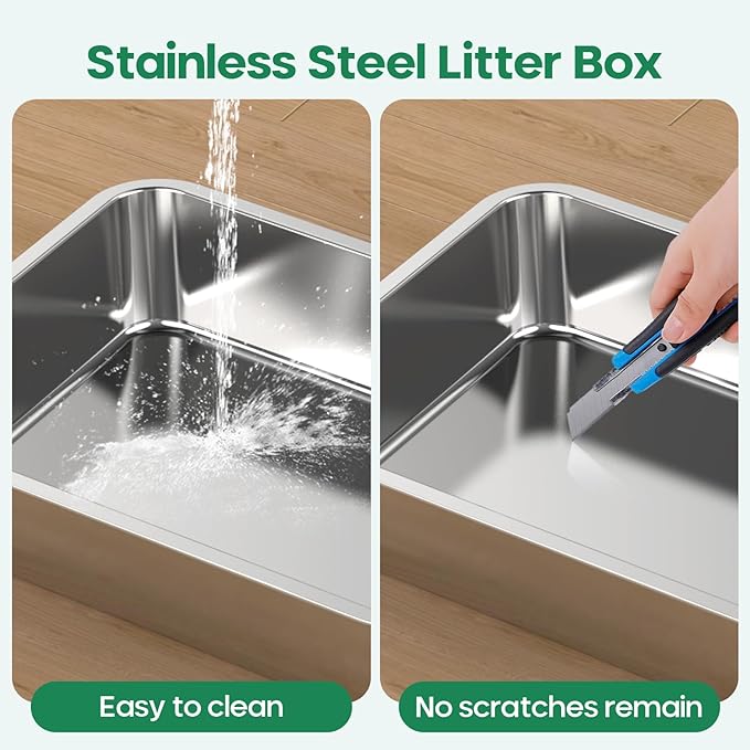 Stainless Steel Cat Litter Box, Metal 6inch High Sided Cat Litter Pan, Indoor Litter Tray, Large Cat Litter Box, Pet Toilet Supplies for Cats, Rabbits, Easy Clean, Non Stick, No Smell (L)