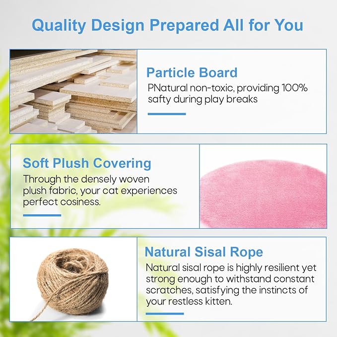 FDW Cat Tree 54in Cat Tower Multi-Level Durable Cat Scratching Post & Cozy Fun Cat Jumping Platform Space Saving Cat Condo Pet Play House for Indoor Cats,Pink