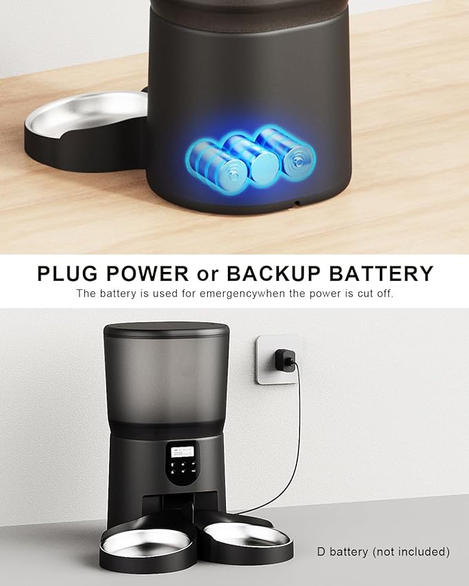 Automatic Cat Feeders for 2Cats, 6L/25cup Automatic Cat Food Dispenser with 2 Stainless Pet Bowls,10s Meal Call Timer Setting 20 Portions 6Meals Per Day, Timed Pet Feeder for Cats Dog Indoor Dry Food