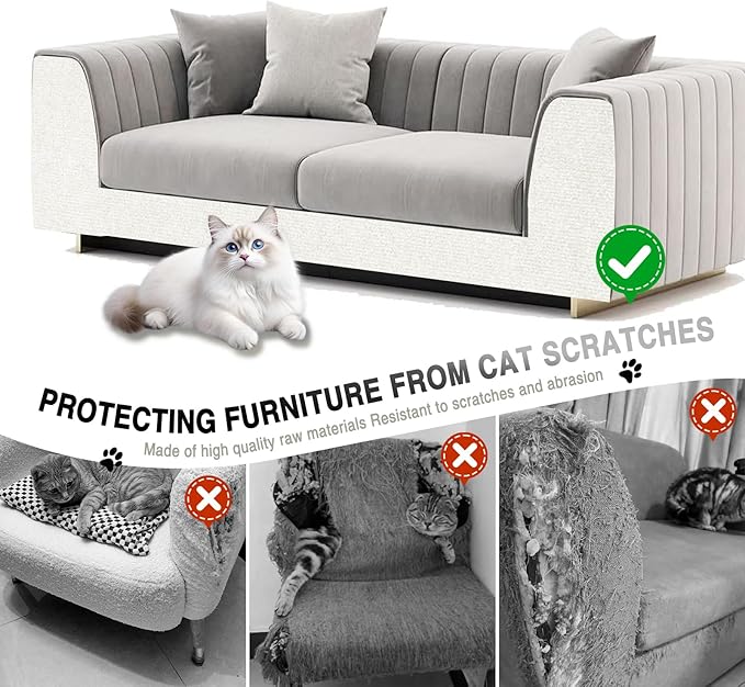 2Pack Total 78.7"x15.8" Cat Scratch Mat for Cat Couch Furniture and Wall Protector | Trimmable Self-Adhesive Carpet Climb Cat Scratcher for Covering Cat Tower and Replacement Pads (Off White)