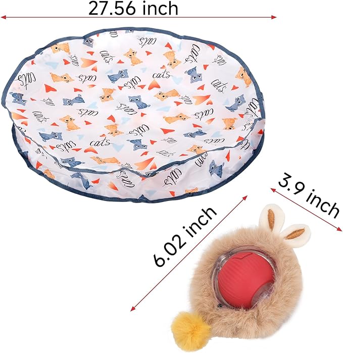 Interactive Cat Toy Ball Fast Rolling in Pouch, Automatic Motion Activated Simulated Chirping Bird Sound Hide and Seek Mouse Chasing Game,White Mate Red Moving Ball for Indoor Cat