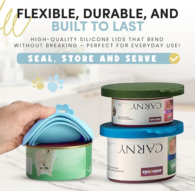 4 Pack Universal Pet Food Can Covers Lids - One fit 3 Standard Size Cans for Cats and Dogs Food Cans - Easy to Clean - Safe Silicone - Aurora Greens