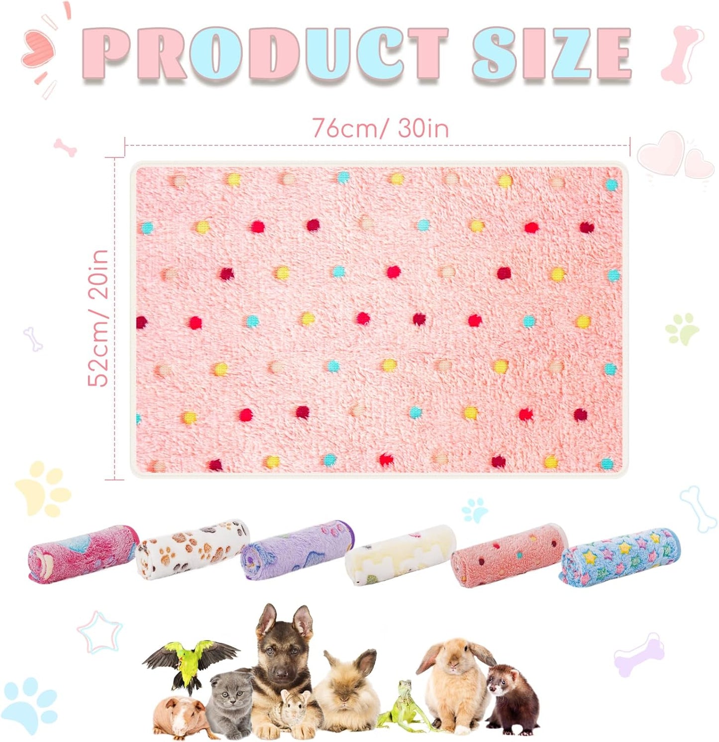 6 Pack Guinea Pig Cage Liner, Washable Guinea Pig Fleece Blankets Beding Accessories, Flannel Throw Warm Sleep Mat, Pet Pee Pads for Small Animal Hamster Rabbit Puppy Cat (Light Color, 30x20 Inch)