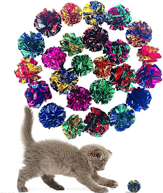 PET SHOW 20 Pcs Cat Crinkle Toy Ball 2.5inch Mylar Cat Pounce Chase Toys Colorful Paper Ball Chase Training Activity for Cats Kittens