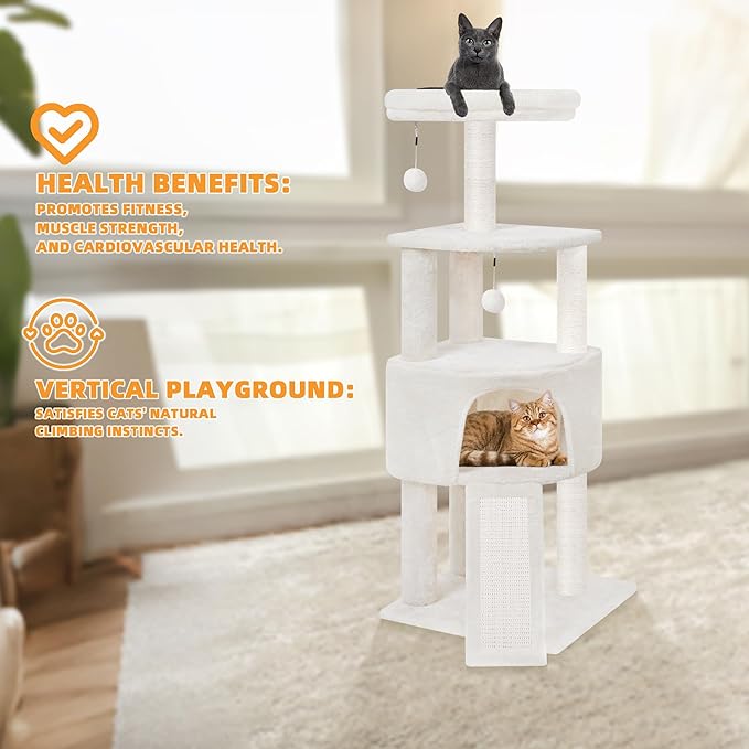 45in Cat Tree Tower with Big Condo for Indoor Kitten,Cat Tower with Scratching Post,Scratching Board and Cat Toys,Multi-Level,Small Space,Transformer Cat Tree, Beige(New)