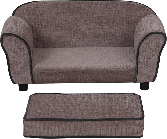 Pet Sofa/Dog Bed with Luxury Striped Fleece Pet Bed Animal Sleeping Bed， Small Dog and Cat Couch Bed (Light Brown)