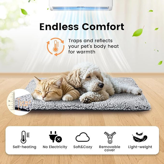 Dog Bed Mat Self Heating Pad for Medium Large Dogs, Dog House Bed Crate Pad for Sleeping Self Warming Pet Bed Puppy Blanket with Removable Washable Cover, Grey 42 Inches