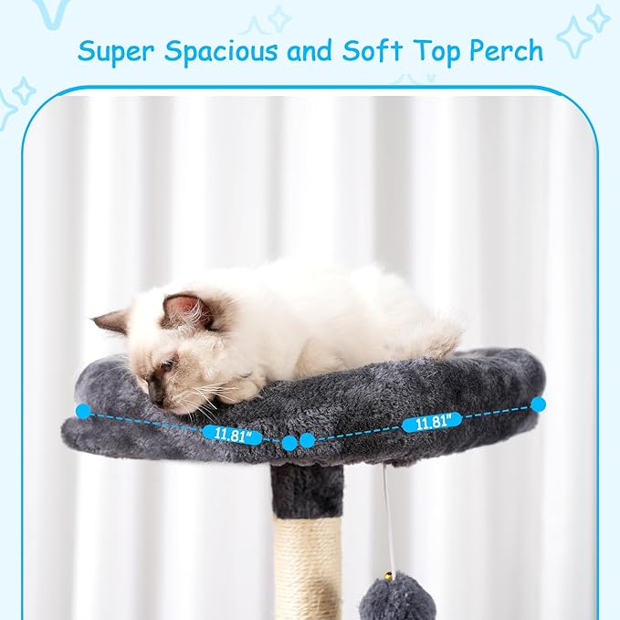 Hey-brother Cat Tree, 42.5-Inches Cat Tower for Indoor Cats, Plush Multi-Level Kitten Cat Condo with Scratching Post, Ramp, Basket, Spacious Cat Cave, Hanging Ball, Smoky Gray MPJ007SG