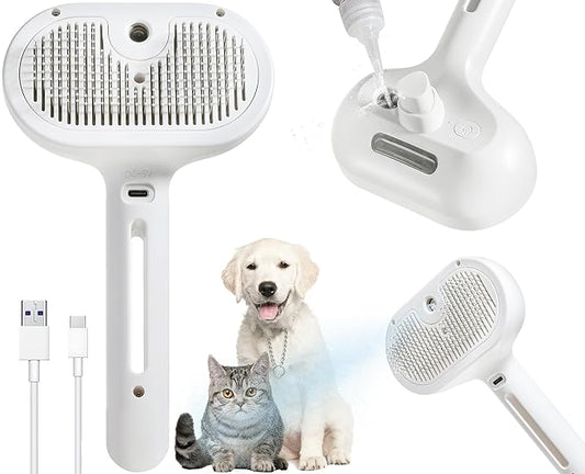 3-in-1 Steam Brush for Cats & Dogs – Hair Removal Comb with One-Click Release & Water Spray – Grooming Brush for Shedding, Long/Short Hair