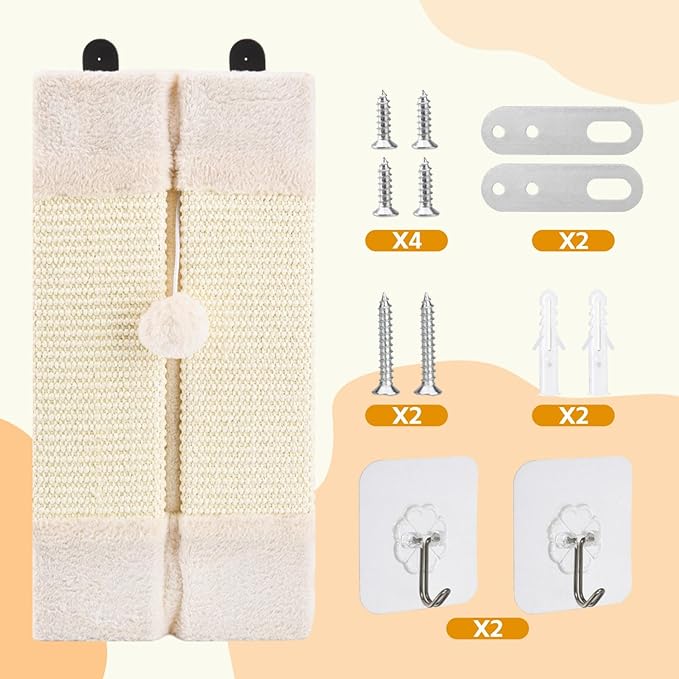 2-Pack Wall Corner Cat Scratcher for Indoor Cats - Wall Mounted Sisal Scratching Pad with Hanging Ball - Vertical Corner Wall Mount Scratch Panel, Protector for Wall Corner