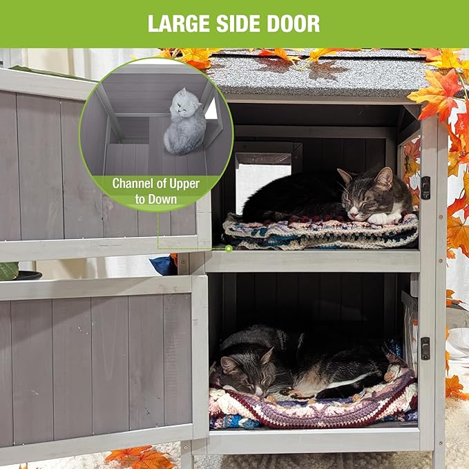 Gutinneen Outdoor Cat House for Winter Feral Kitty Shelter with Escape Door,2 Stroy