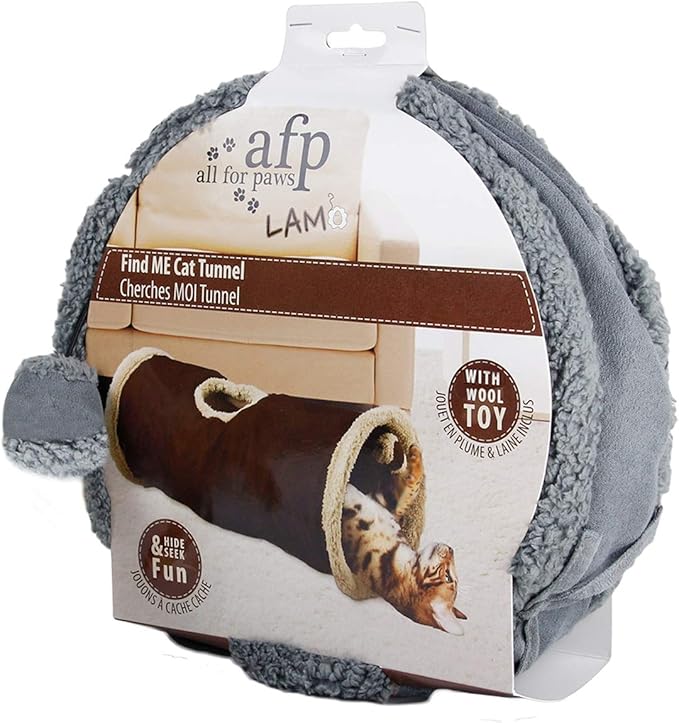 ALL FOR PAWS Collapsible Cat Tunnel Crinkle Cat Toys Play Tunnel Tube,You Will Receive Either a Gray or tan Tunnel