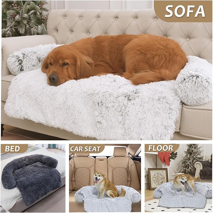 Calming Dogs/Cats Bed Mats, Dog Pad Washable Removable Couch Cover, Plush Long Fur Mat for Pets, Waterproof Lining, Perfect for Small, Medium and Large Dogs and Cats (Desert Brown, 21"x21")