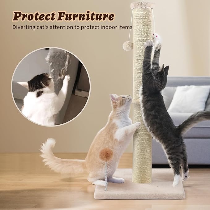 36 Inch Tall Cat Scratching Post – Sisal Cat Scratcher for Indoor Cats, Large Vertical Scratch Post, Sturdy Cat Scratch Pole Tower, Modern Cat Furniture for Kittens & Adults (Beige)