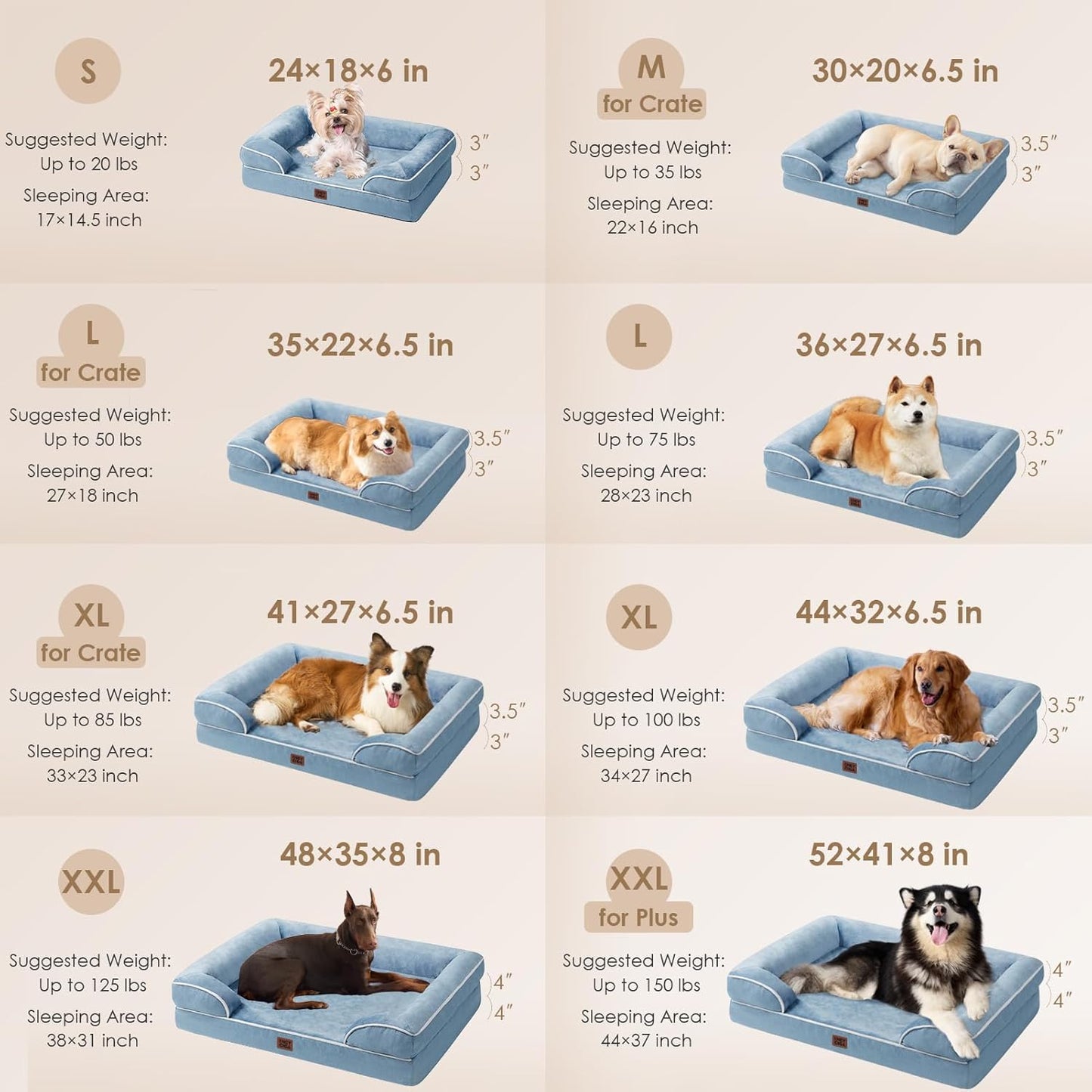 EHEYCIGA Orthopedic Dog Beds for Extra Large Dogs, Waterproof Memory Foam XXL Dog Bed with Sides, Non-Slip Bottom and Egg-Crate Foam Big Pet Couch Bed with Washable Removable Cover, Washed Blue