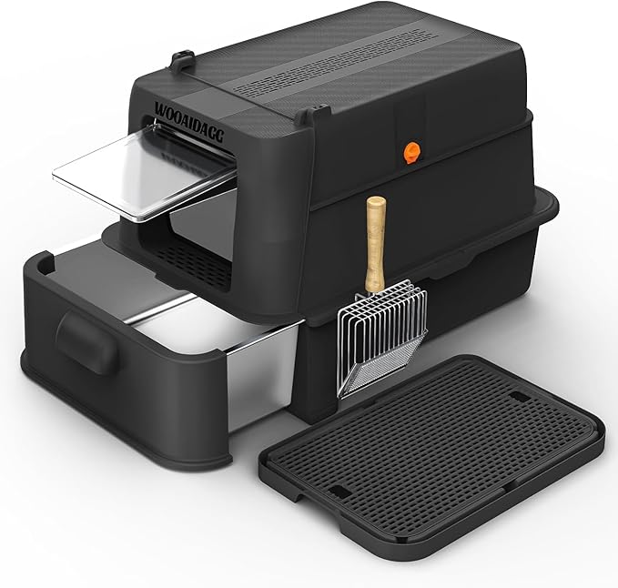 Enclosed Stainless Steel Cat Litter Box with Odor Control, Modular Design with Drawer and Flip Door, Easy to Clean and Wash,Non-Stick Interior,Extra Large Size Fits All Cats(Black)