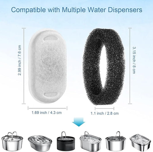 SORON Cat Water Fountain Filters for 67oz/2L and 108/3.2L Stainless Steel Pet Fountain Replacement Filters, 20 Dog Water Bowl Dispenser Filter Replacement with 20 Sponges, Easy to Install and Clean