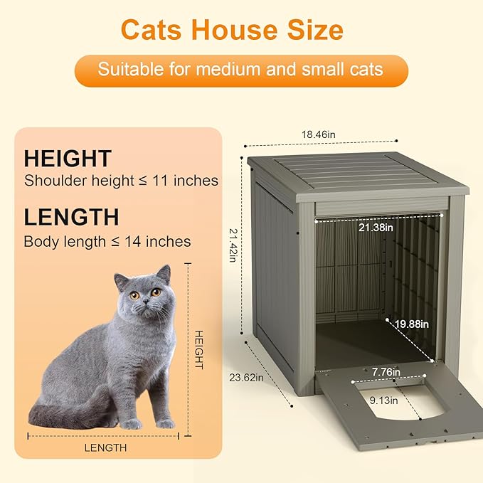 Cat House Outdoor Indoor - All-Weather Resin Cat Houses for Outdoor Cats, Durable & Insulated Pet Shelter for Garden Patio Backyard
