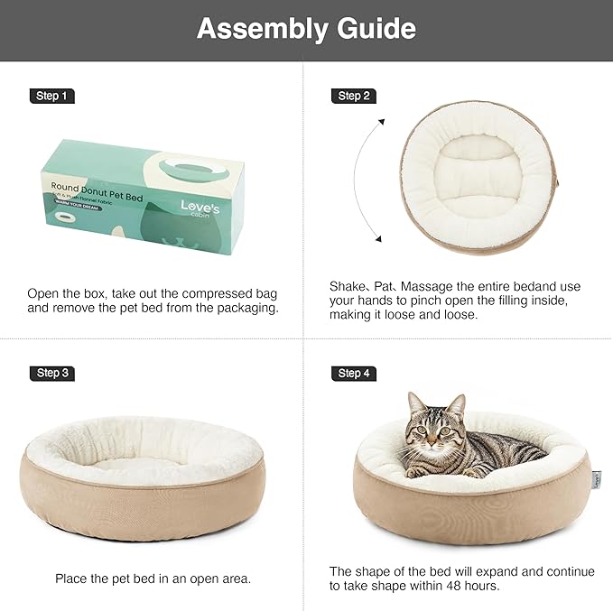 Love's cabin Round Donut Cat and Dog Cushion Bed, 20in Pet Bed for Cats or Small Dogs, Anti-Slip & Water-Resistant Bottom, Super Soft Durable Fabric Pet beds, Washable Luxury Cat & Dog Bed Camel