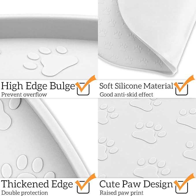 KPWACD Pet Placemat for Dog and Cat, Anti-Slip Waterproof Dogs Feeding Bowl Mat Prevent Food and Water Overflow, Silicone Puppy Dish Mats Suitable for Small Medium Big Pets, White, 19" * 12"
