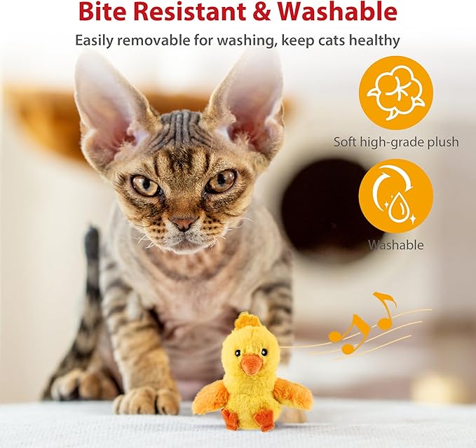 PETGEEK GiGwi Chirping Bird Cat Toys Realistic Bird Plush Toy - Perfect Melody Chaser Toys for Bored Indoor Adult Cats - Includes Hanging Loop for Cat Dancer (Chicken, Upgrade Flapping)