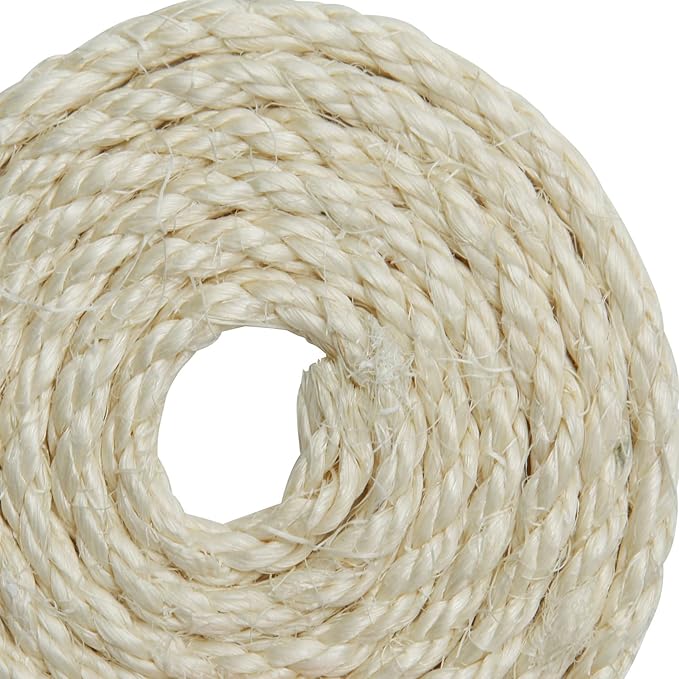 Natural Sisal Rope 8mm 98-Feet for Cat Scratching Post Tree Tower Replacement Repair and Replace, DIY Hemp Twine Rope for Cat Scratching Furniture Window Perch and Crafts Gardening Home Decorating