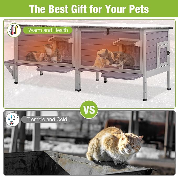 Gutinneen Outdoor Cat House Insulated Kitty Shelter with Liner for Winter Waterproof Cat Cage for Feral Cats