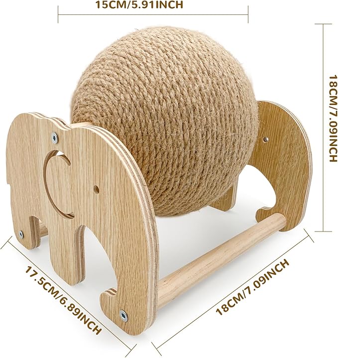 Cat Scratcher Toy, Natural Sisal Cat Scratching Ball with Stable Stand, Spinning Cat Ball Interactive Exercise Toy for Cats & Kittens
