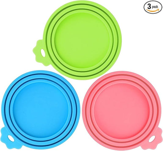 3 Pack Pet Food Can Covers, Silicone Universal Can Lids for Dog & Cat Food, BPA Free, One Fit Most Standard Size Can Lids Top Blue/Green/Pink
