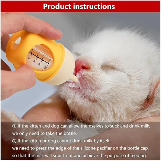 1Pc 20ml Yellow Pet Feeding Bottle for Puppies and Kittens, Silicone Current Limiting Puppy Kitten Bottles for Nursing