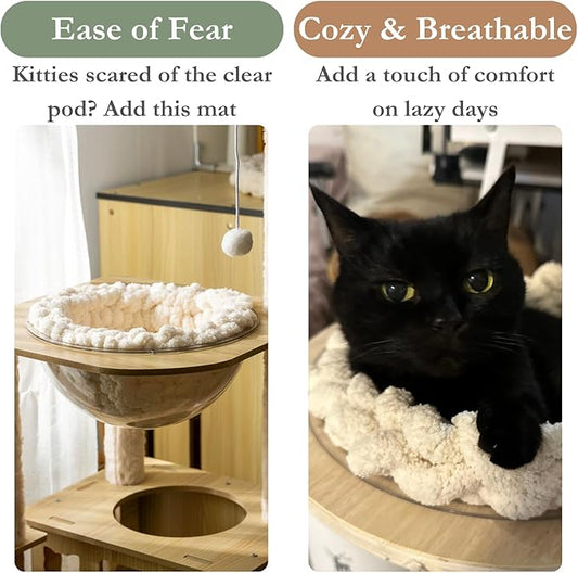 Cat Knitted Bed Mat, Extra-Soft Washable Warm Round Pads Cushions for Indoor Kittens, Cat Trees Towers, Perfect for Kneading and Sleeping (Green,Small)