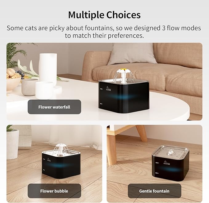 Crystal Cat Water Fountain Stainless Steel Lid, 101oz/3L Pet Fountain with LED Light for Cats and Dogs (Black)