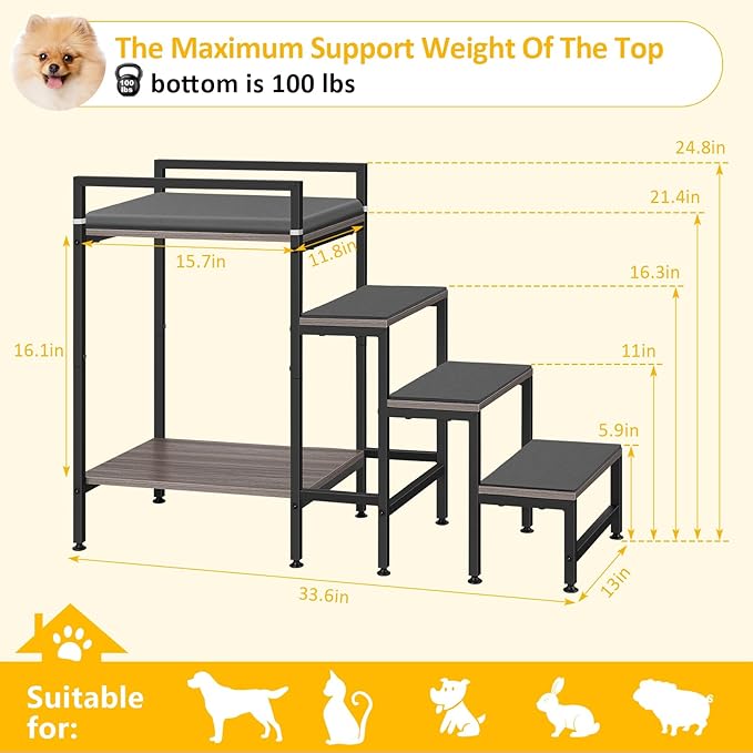 Window Perch Dog Steps for High Beds and Couch, 22''H Non-Slip Stairs for Small Medium Cats Dogs, 4 Steps Pet Bunk Bed With Stair, Sturdy Frame