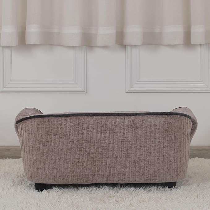 Pet Sofa/Dog Bed with Luxury Striped Fleece Pet Bed Animal Sleeping Bed， Small Dog and Cat Couch Bed (Light Brown)