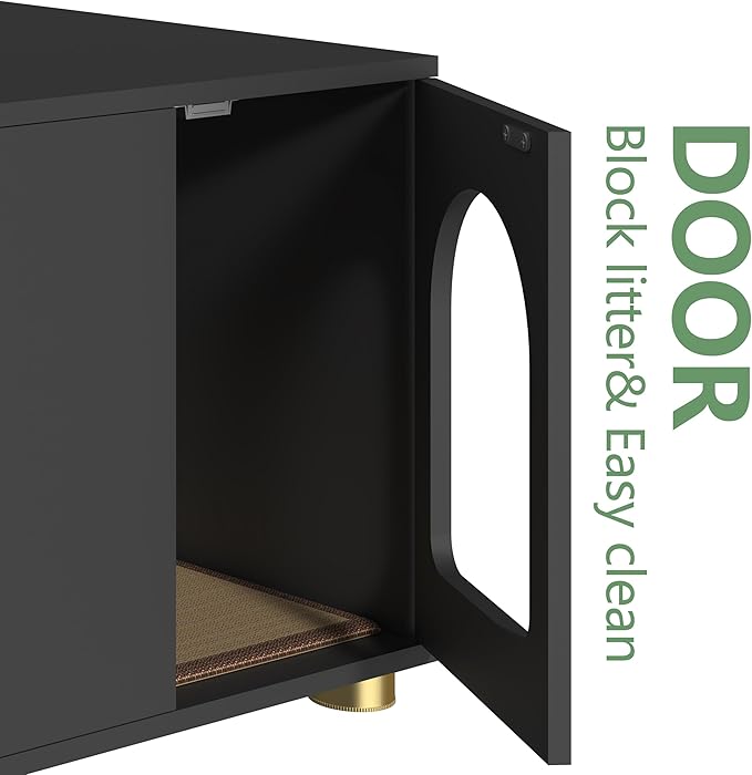 Cat Litter Box Enclosure Furniture, Modern Stackable Litter Box Cabinet with Cat Scratch Mat, Side Table (Black)