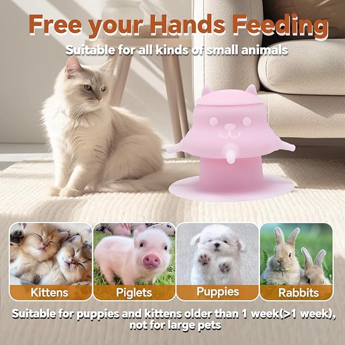Puppy Milk feeders for Nursing, Puppy Milk Water Bowl, 4 Nipples Silicone Pet Feeding Station, 230ml Feeder Bowl for Kittens, Puppies (Pink)