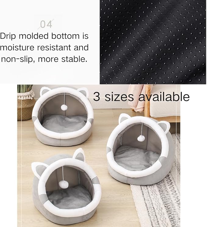 Cat Bed Cave with Removable Cushion, Indoor Pets Plush House Bed with Pompom for Small Dogs Cats Kitten Puppy Rabbits (Green,S)