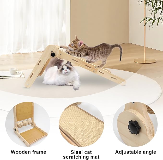 L Shaped Cat Scratching Post, 23.2" Tall Sisal & Wooden Base Cat Scratcher Board for Indoor Cats, Sturdy Vertical Cats Scratching Pad Protects Furniture