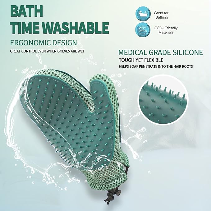 2 in 1 Pet Fur Glove & Cat Hair Remover Glove, Dog Grooming Glove Brush for Shedding, Massage, Efficient Pet Hair Remover Mitt for Uproot Cleaner Clothes, Couch, Carpet [Blue/Pair]