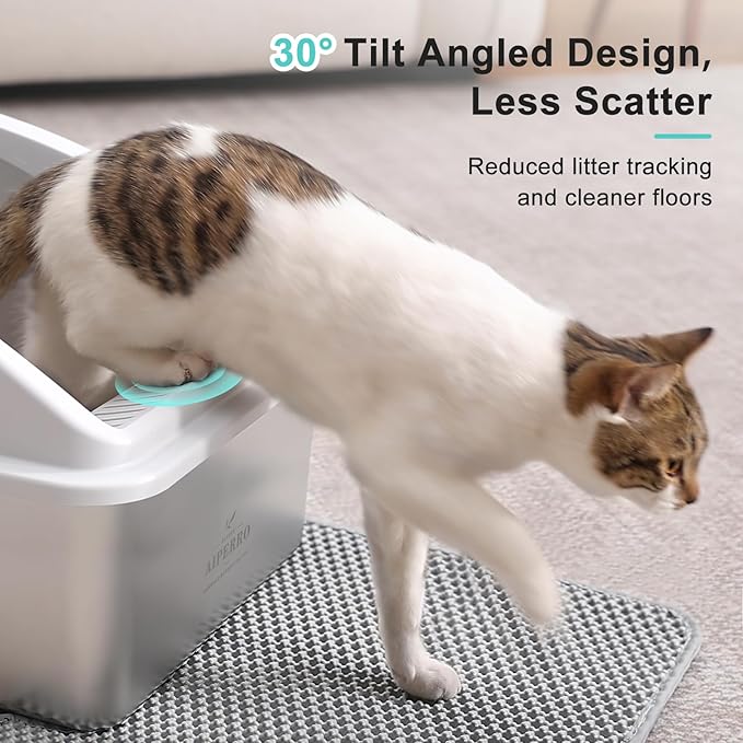 Stainless Steel Litter Box | XXL Deepened 8" Design Enclosed Cat Litter Box with Lid for Big Cats | High Sided, Anti-Urine Leakage | Non-Stick Bottom & Includes Litter Mat & Metal Scoop