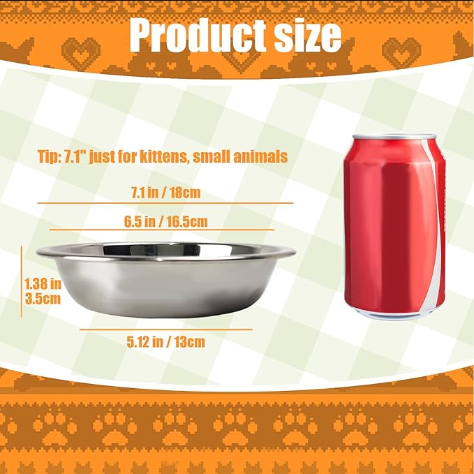 4pcs Stainless Steel Cat Bowls - 7.1 Inch Metal, Shallow Dish for Indoor Cats - Elevated Food Bowl for Kittens with Whisker Fatigue Protection