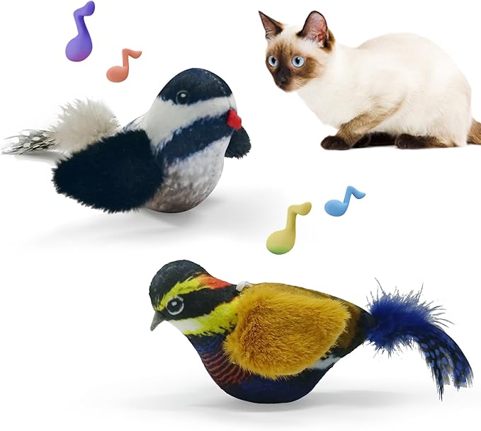 LEWISER Cat Toys Chirping Tit 2 Pcs with Catnip SilverVine, Suitable for Cat Wand Toys, Simulation Bird Design, Interactive Toys for Indoor Kitty Kitten Exercise, Orange and Black