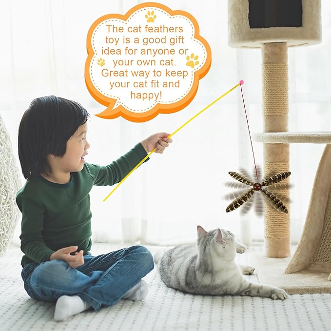 8 Pcs Cat Feather Propeller Refills Propeller Interactive Cat Toy Refills Kittens Toy Feather Replacement Wand Teasers Attachments for Kittens Wand