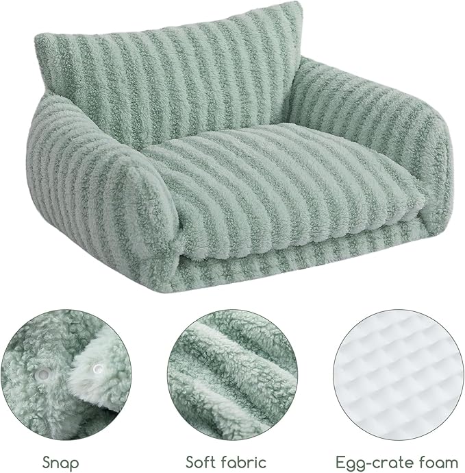 Hollypet Cat Bed Fluffy Plush Mutifuctional Double-Layer Soft Pet Couch Orthopedic Sofa Nest Beds for Small Cats and Dogs, Light Green (25x20x13 inch)