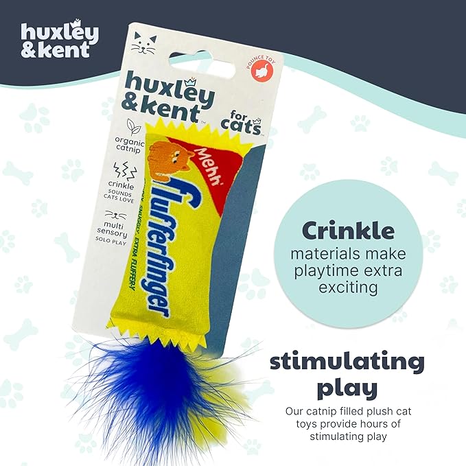 Huxley & Kent Plush Cat Toy - Interactive Catnip Toy for Cats & Kittens - Soft with Crinkle & Catnip - Fun Indoor Play - Flufferfinger