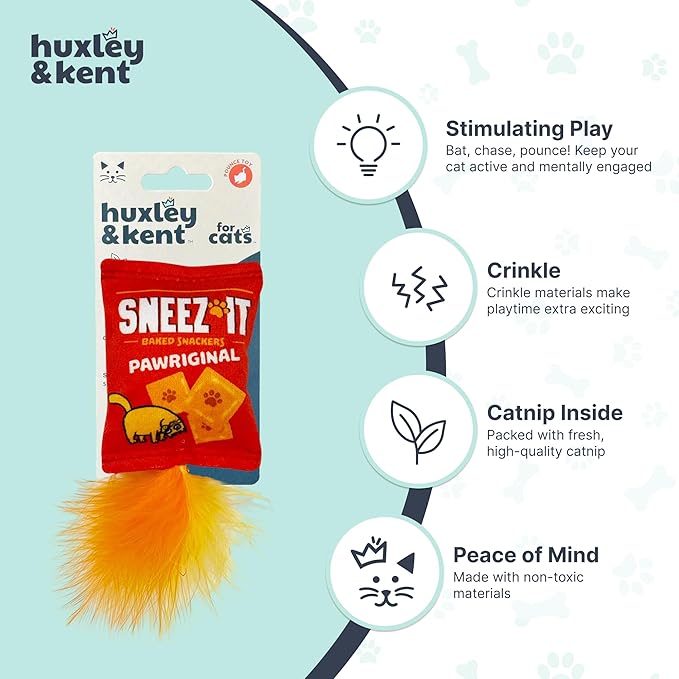 Huxley & Kent Plush Cat Toy - Interactive Catnip Toy for Cats & Kittens - Soft with Crinkle & Catnip - Fun Indoor Play - Sneez-It